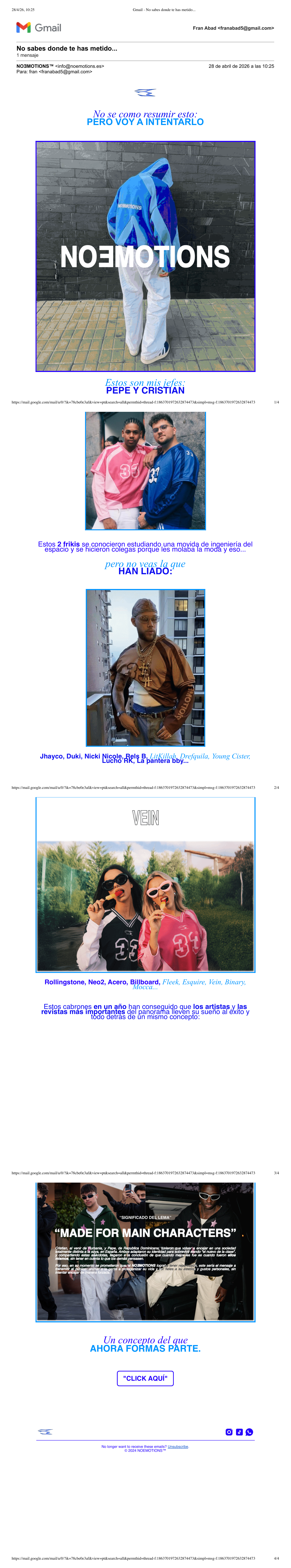 Welcome email actual de Noemotions