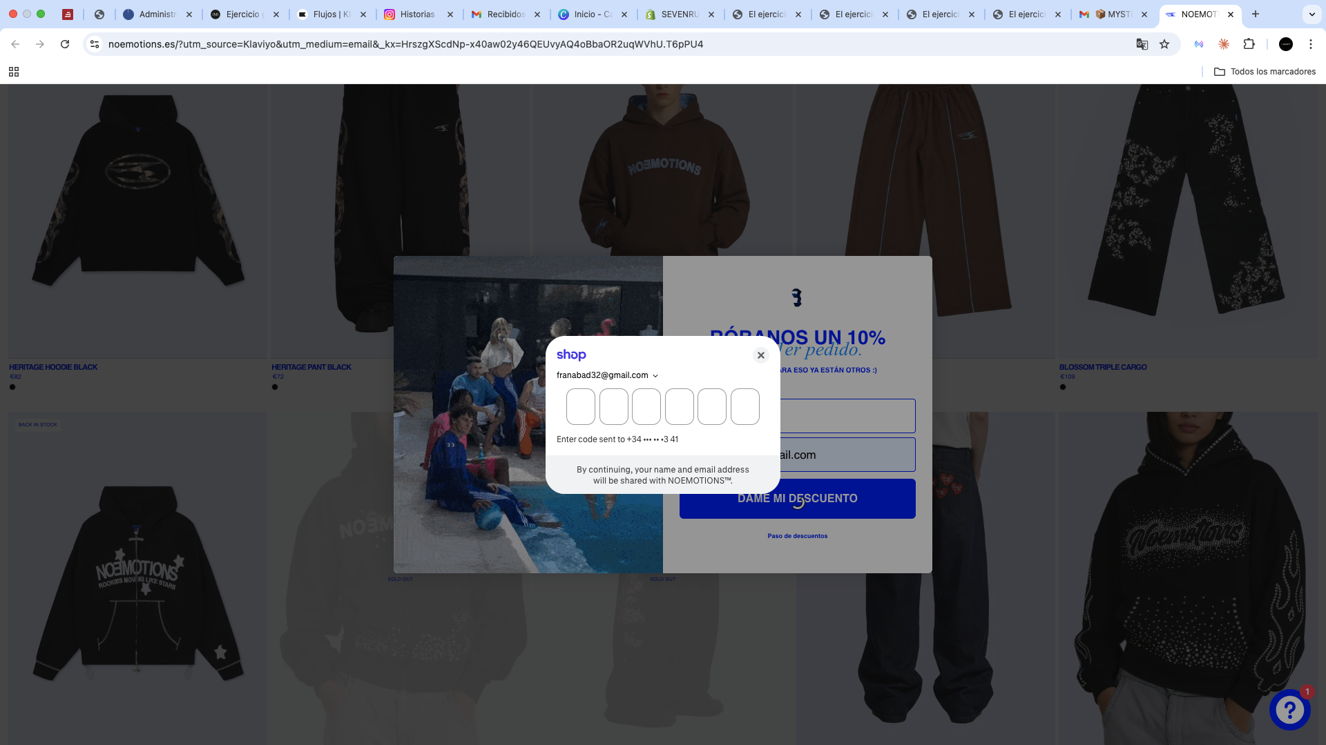 Pop-up pidiendo código de verificación al suscribirse